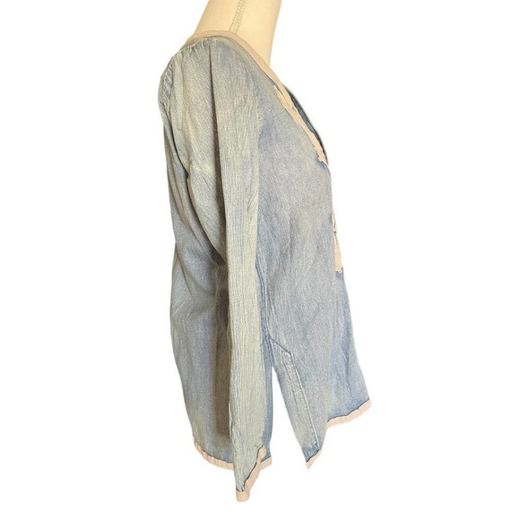 J. Crew Womens Denim Soutache Embroidered V-Neck Tunic Top Size 2 Blue - Picture 4 of 9